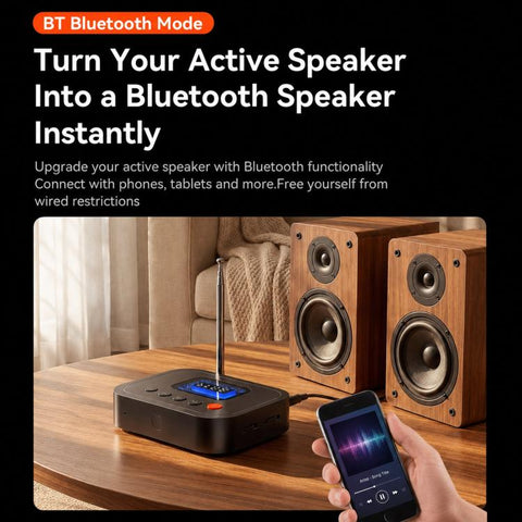 FM Radio Bluetooth Adapter Bluetooth 6.0 Receiver Cyber-Mecha Style USB Player