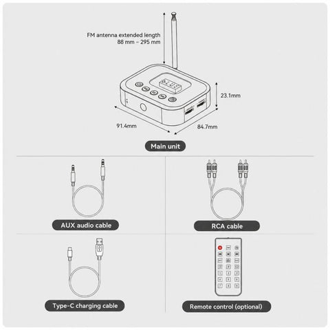 FM Radio Bluetooth Adapter Bluetooth 6.0 Receiver Cyber-Mecha Style USB Player