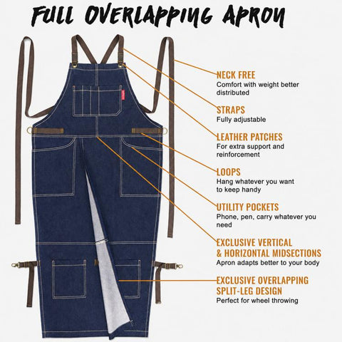 Split Leg Apron Cross Back Tool Work Apron with Pockets for Barber Pottery Tattoo Artist
