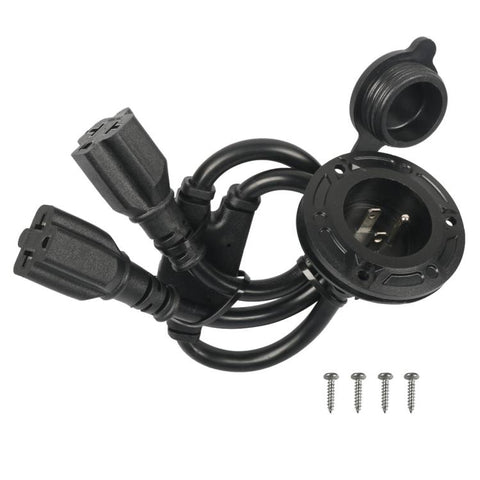 NEMA 5-15P 20A AC Port Plug with Dual Y-Splitter Cords Power Inlet for RV Camper, US Plug, Power Inlet Cord Only, with DIY Installation Kit