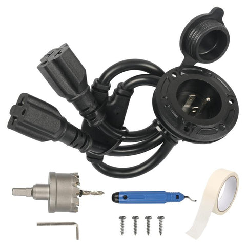 NEMA 5-15P 20A AC Port Plug with Dual Y-Splitter Cords Power Inlet for RV Camper, US Plug, Power Inlet Cord Only, with DIY Installation Kit