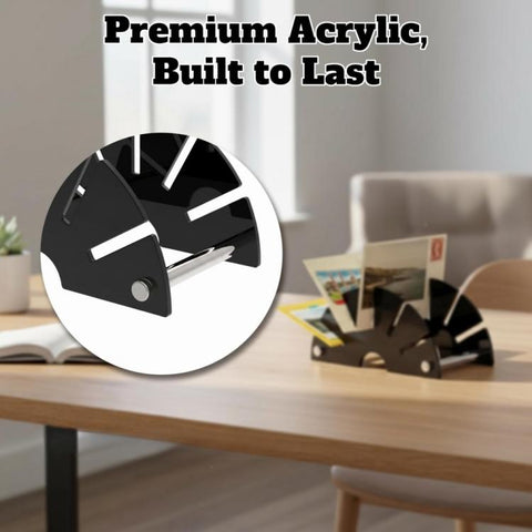 Fan-Shaped Acrylic Desk Organizer Compact Mail Sorter and Letter Holder for Office Desk, YX255 Black
