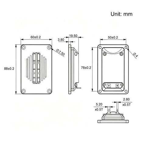 Square Aluminum Ribbon Tweeter Pneumatic High-Fidelity High Frequency Speaker, AL6088
