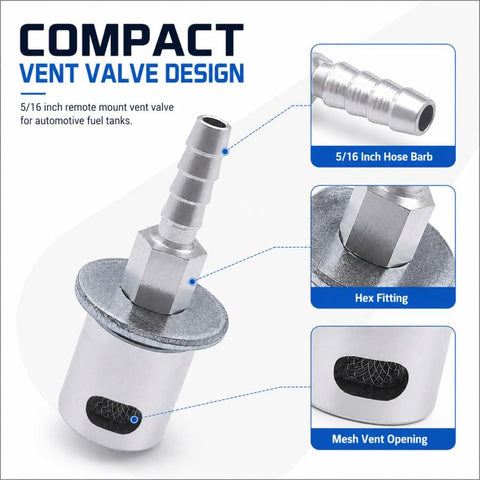 5/16-inch Remote-installed Exhaust Valve For Automotive Fuel Tanks, Silver, Silver + Bracket + Screws