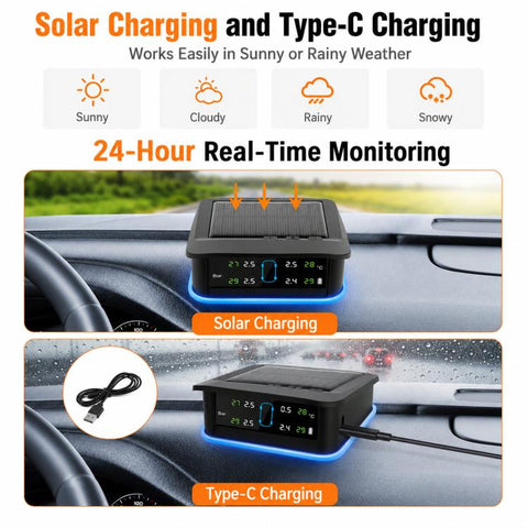 Solar TPMS Tire Pressure Monitoring System With LED Ambient Light, External 4-Wheel, External 6-Wheel, Built-in 4-Wheel, Built-in 6-Wheel