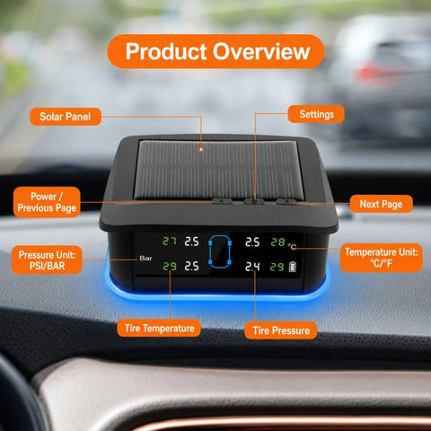 Solar TPMS Tire Pressure Monitoring System With LED Ambient Light, External 4-Wheel, External 6-Wheel, Built-in 4-Wheel, Built-in 6-Wheel