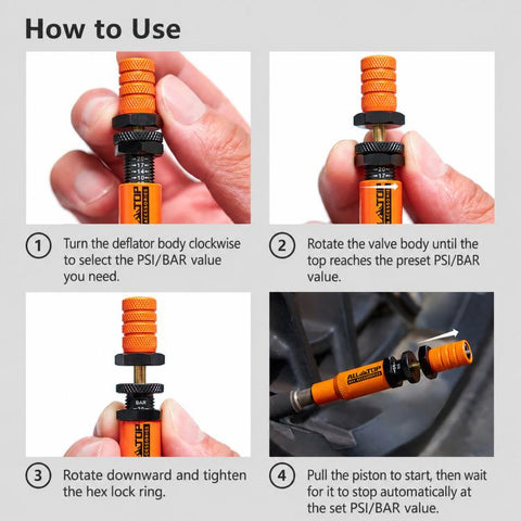 Tire Deflator Kit 10-30 PSI Auto-Stop Brass Tire Relief Valve, Orange