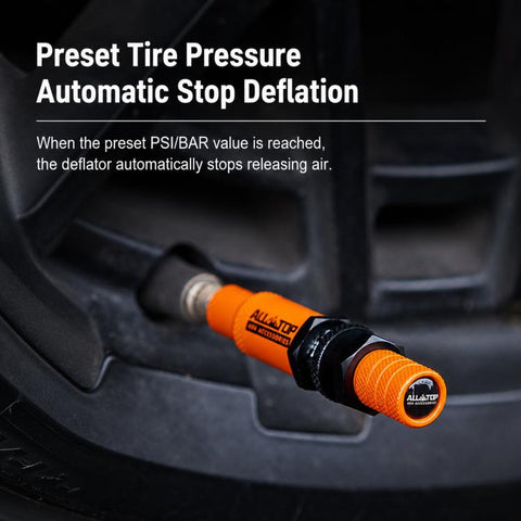 Tire Deflator Kit 10-30 PSI Auto-Stop Brass Tire Relief Valve, Orange