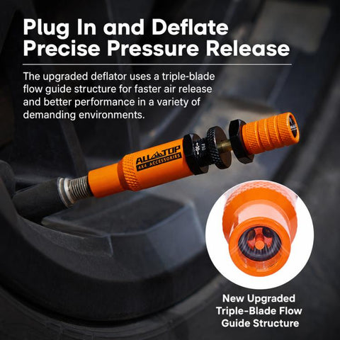 Tire Deflator Kit 10-30 PSI Auto-Stop Brass Tire Relief Valve, Orange