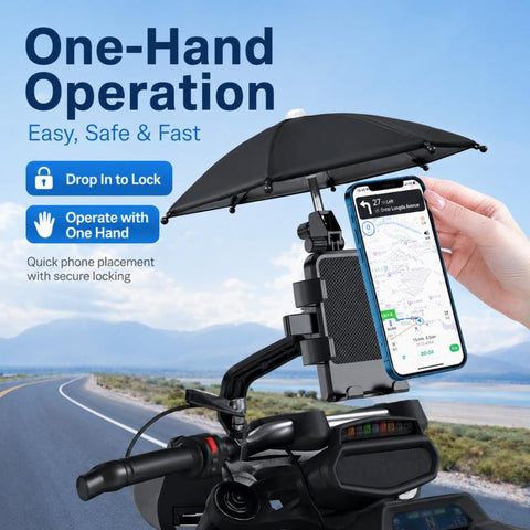 Motorcycle Phone Mount with Sunshade Mini Umbrella Universal Bike Cell Phone Holder, For Handlebar, For Rearview Mirror