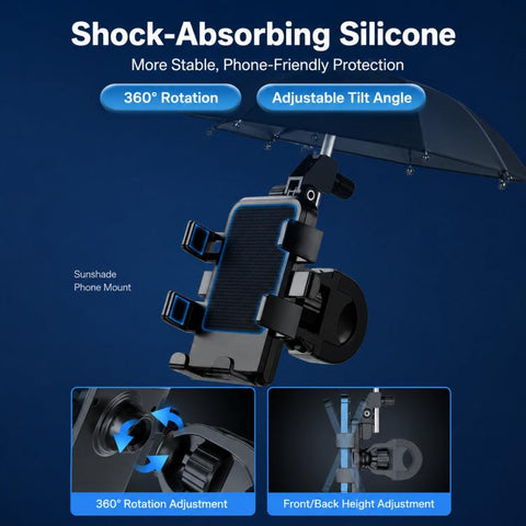 Motorcycle Phone Mount with Sunshade Mini Umbrella Universal Bike Cell Phone Holder, For Handlebar, For Rearview Mirror