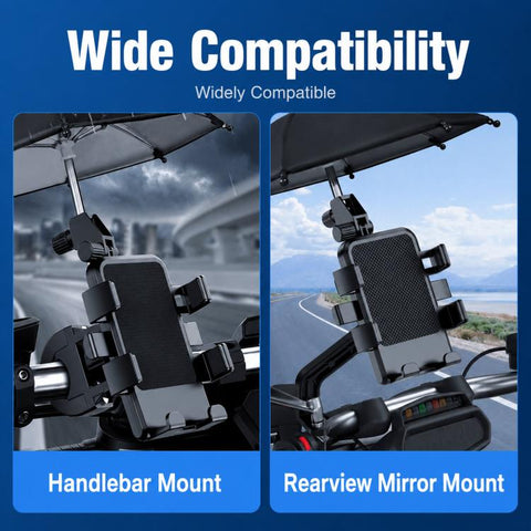 Motorcycle Phone Mount with Sunshade Mini Umbrella Universal Bike Cell Phone Holder, For Handlebar, For Rearview Mirror
