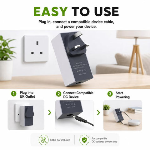 For Starlink Mini 60W Power Adapter 30V 2A DC Power Supply Plug, Power Cord Not Included, UK Plug