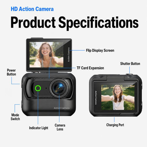 1080P Mini Thumb Action Camera with 2.0-inch Flip Screen Magnetic Wearable Body Cam & Charging Case LK-018