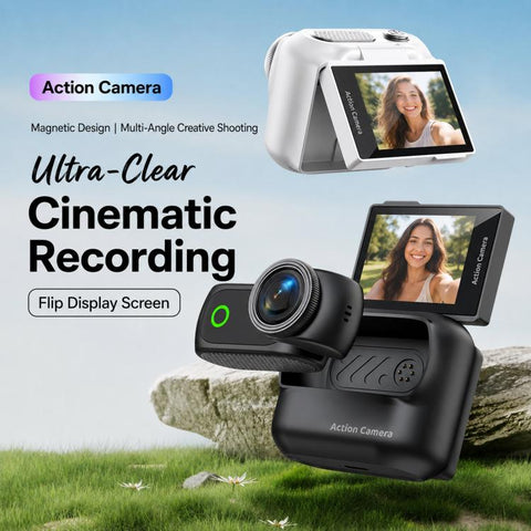 1080P Mini Thumb Action Camera with 2.0-inch Flip Screen Magnetic Wearable Body Cam & Charging Case LK-018