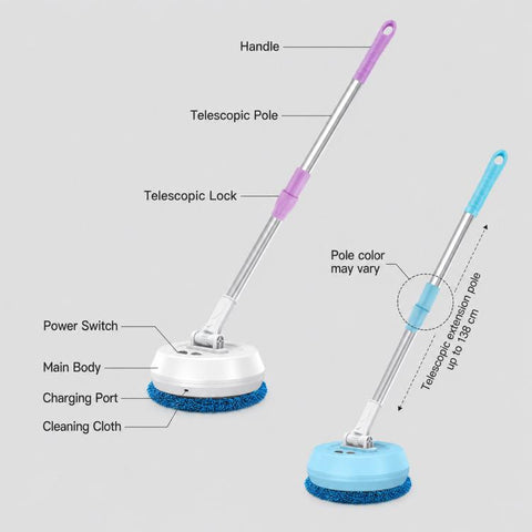 Electric Window Cleaner With Extension Pole Cordless Spin Scrubber