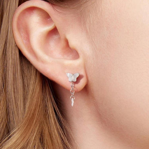 S925 Silver Earring Studs With White Gold Plated Copper Butterfly Teardrop Tassel Earrings, YIE342