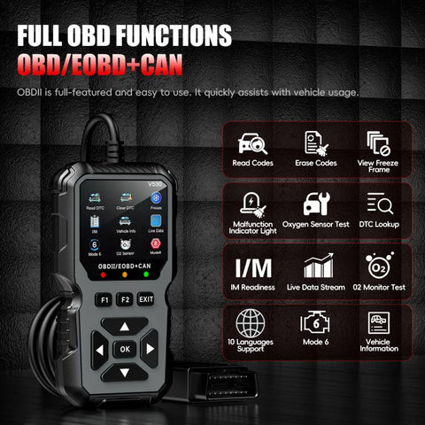 FOXSUR V530 Car Fault Diagnostic Scanner OBD2 Engine Fault Code Reader, Black