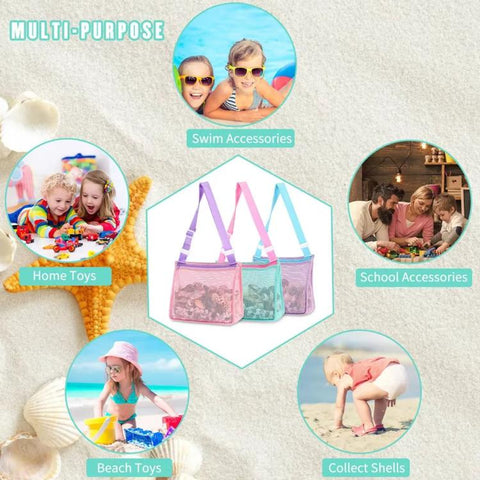 Single-Shoulder Stationery Pouch Children Mesh Foldable Thickened Mesh Beach Bag