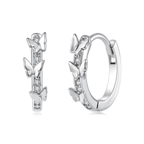 Starry Butterfly Earrings Copper Plated with White Gold Jewelry, YIE352, YIE353