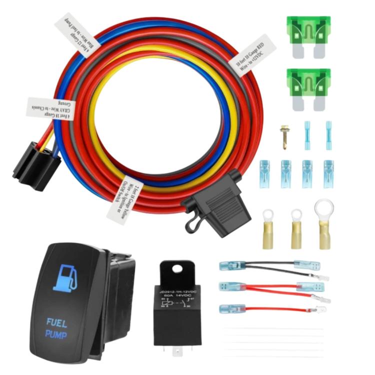 60A 12V Electric Fuel Pump Waterproof Relay Kit Fuel Pump Rocker Switch Wiring Harness Set