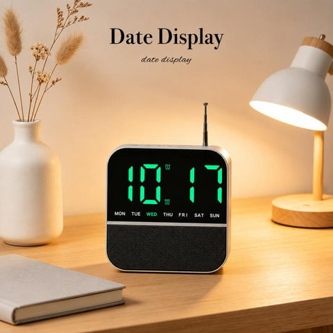 FM Radio Alarm Clock Digital LED Bedside Desk Clock with Dual Alarms Snooze