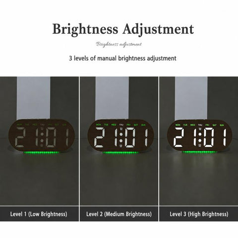 Digital Alarm Clock With Bottom Ambient Light Displaying Time Weekday Date Temperature