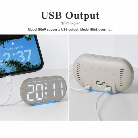 Digital Alarm Clock With Bottom Ambient Light Displaying Time Weekday Date Temperature