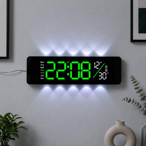 Curved Digital LED Wall Clock With RGB Ambient Backlight / Dual Alarms / Countdown Timer