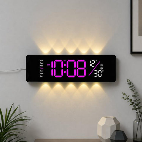 Curved Digital LED Wall Clock With RGB Ambient Backlight / Dual Alarms / Countdown Timer