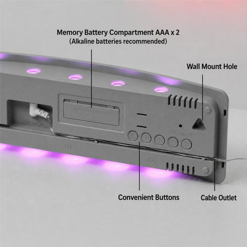 Curved Digital LED Wall Clock With RGB Ambient Backlight / Dual Alarms / Countdown Timer