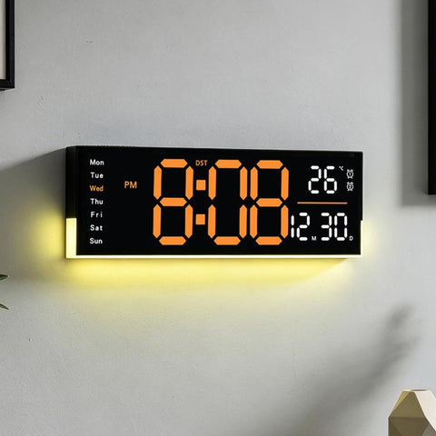 12.6 Inch LED Desk Clock Large Digital Wall Clock With RGB Ambient Light Temp / Date / Week / DST / Timer