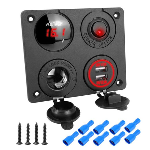 Cigarette Lighter Voltmeter 4.2A Dual USB Car Four-hole Panel Switch, Blue Wireless, Green Wireless, Red Wireless, Blue Wired, Green Wired, Red Wired