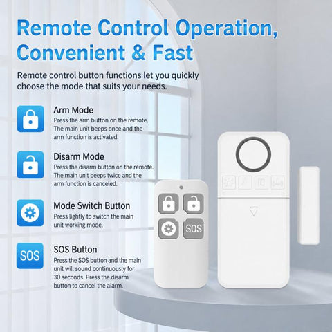 2 In 1 Wireless Door Window Alarm With Remote Control 130dB Magnetic Sensor For Home Security 4 Modes