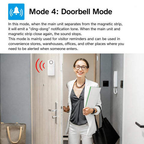 2 In 1 Wireless Door Window Alarm With Remote Control 130dB Magnetic Sensor For Home Security 4 Modes