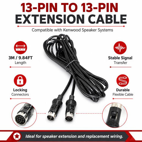 For KENWOOD Speaker 13-Pin To 13-Pin Extension Cable With Lock-Latch Length 3m