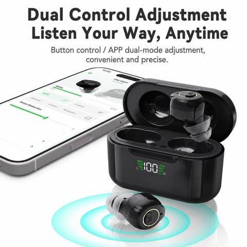 Goodmi Bluetooth Hearing Aids for Seniors App & Button Controlled Sound Amplifier with LED Display