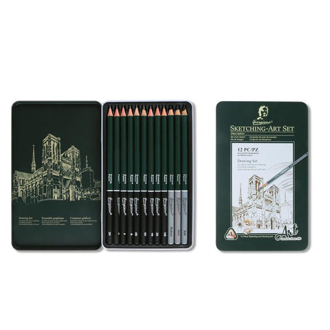 Sketching Pencil Set With Metal Tin Case Graphite Charcoal Drawing Pencils & Art Accessories Kit, Giorgione 10 In 1, Giorgione  12 In 1, Giorgione  19 In 1, Giorgione 27 In 1