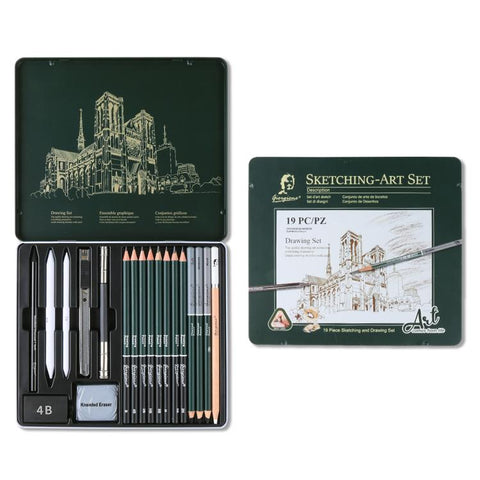 Sketching Pencil Set With Metal Tin Case Graphite Charcoal Drawing Pencils & Art Accessories Kit, Giorgione 10 In 1, Giorgione  12 In 1, Giorgione  19 In 1, Giorgione 27 In 1