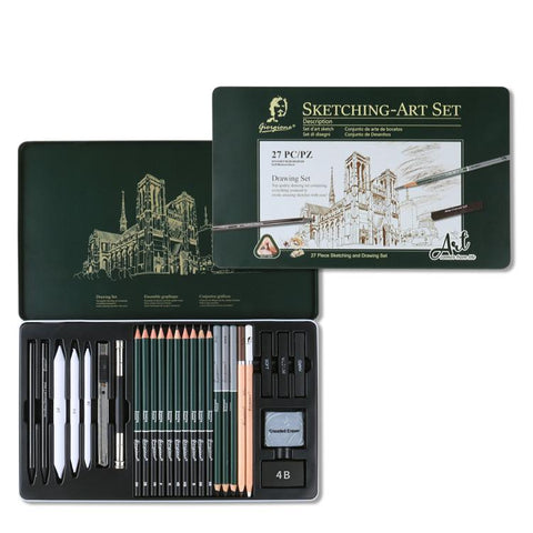Sketching Pencil Set With Metal Tin Case Graphite Charcoal Drawing Pencils & Art Accessories Kit, Giorgione 10 In 1, Giorgione  12 In 1, Giorgione  19 In 1, Giorgione 27 In 1
