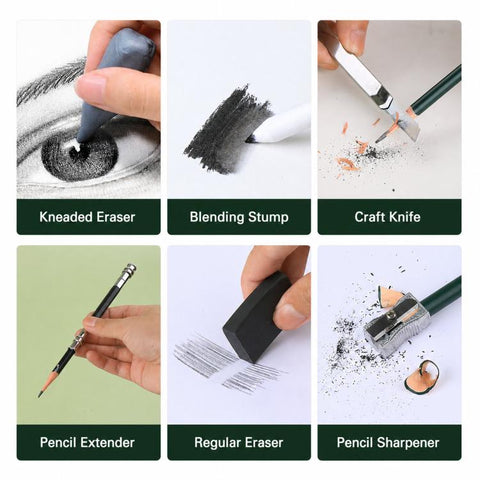 Sketching Pencil Set With Metal Tin Case Graphite Charcoal Drawing Pencils & Art Accessories Kit, Giorgione 10 In 1, Giorgione  12 In 1, Giorgione  19 In 1, Giorgione 27 In 1