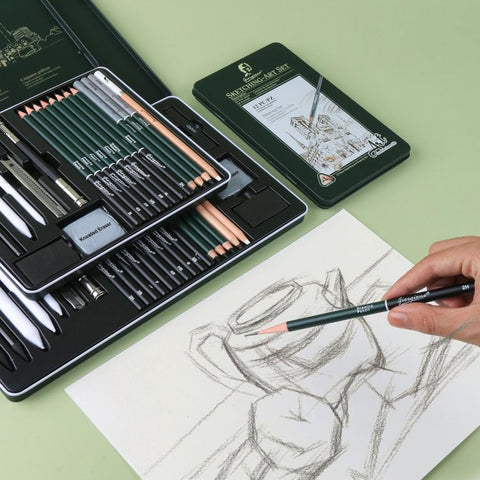 Sketching Pencil Set With Metal Tin Case Graphite Charcoal Drawing Pencils & Art Accessories Kit, Giorgione 10 In 1, Giorgione  12 In 1, Giorgione  19 In 1, Giorgione 27 In 1
