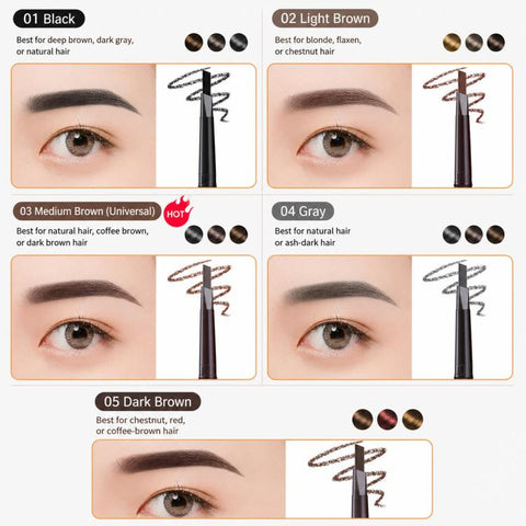 MYONLY Dual-Ended Eyebrow Pencil Set with Spoolie Brush, 3pcs Black, 3pcs Light Coffee, 3pcs Medium Coffee, 3pcs Grey, 3pcs Deep Coffee, 3pcs Black+Light Coffee+Deep Coffee, 3pcs Black+Light Coffee+Grey, 3pcs Black+Medium+Grey, 3pcs Black+Grey+Deep Cof...