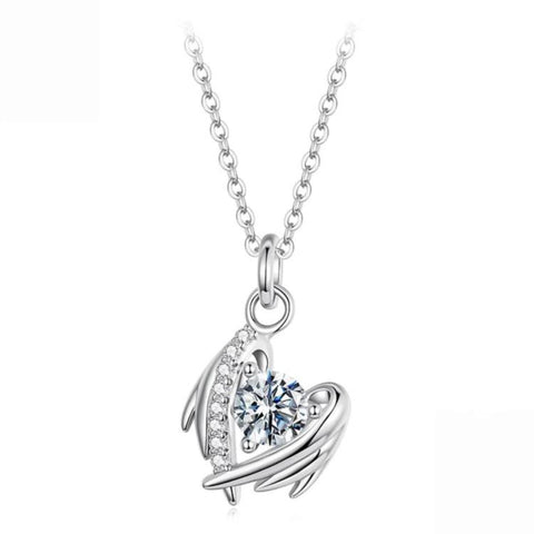S925 Sterling Silver Heart Wing Moissanite Clavicle Necklace, MSN067