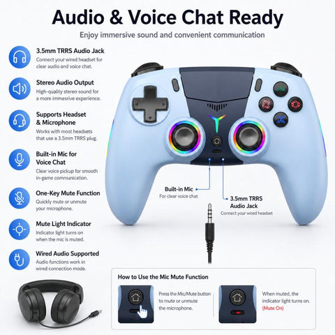 For PS5 Wireless Controller Bluetooth Gamepad With RGB Light, Hall Effect Joy, Back Macro Button