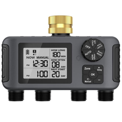 4 Zone Water Hose Timer Programmable 4 Outlet Garden Irrigation Controller with Rain Delay & Child Lock, SGW18