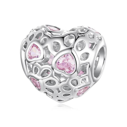 Cute Pet-Themed Heart-Shaped Openwork Beaded Copper-Plated White Gold Beads, YIC144