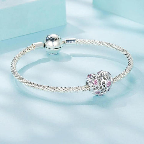 Cute Pet-Themed Heart-Shaped Openwork Beaded Copper-Plated White Gold Beads, YIC144