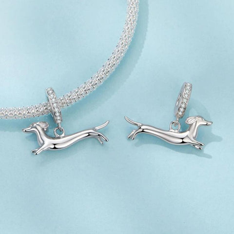 Running Dachshund Pendant, Copper Plated With White Gold Beads, YIC146