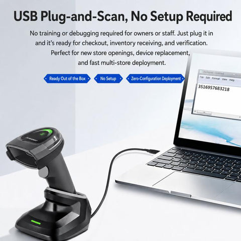 Yokoscan BWHS28 AiPro 2.4G Bluetooth Wireless 2D Barcode Scanner Scanning Gun For Supermarket Logistics & Warehouse, No Base, With Base